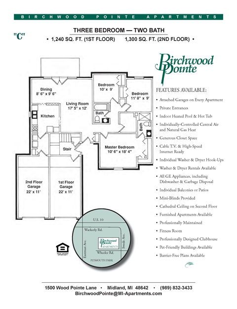 Floor plan for 3 beds, 2 baths, 1300 sqft